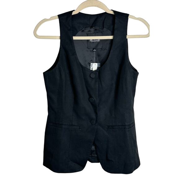 Madewell NWT Black Scoopneck Cutaway Vest Tencel Lyocell/Cotton/Linen Casual 8 - Picture 1 of 9